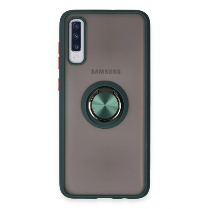 Samsung Galaxy A70 Kılıf Montreal Yüzüklü Silikon Kapak - Yeşil