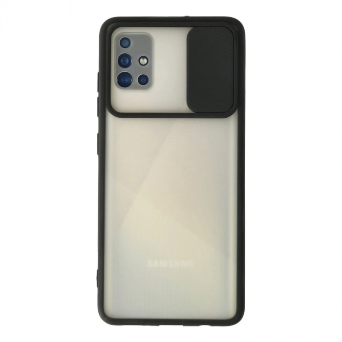 Samsung Galaxy A71 Kılıf Palm Buzlu Kamera Sürgülü Silikon - Siyah