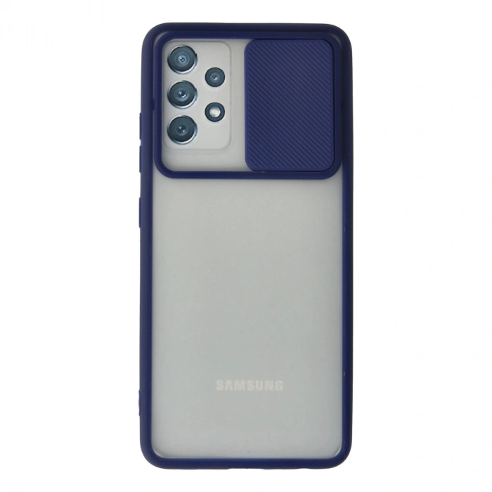 Samsung Galaxy A72 Kılıf Palm Buzlu Kamera Sürgülü Silikon - Lacivert