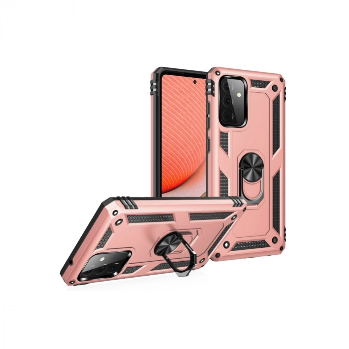 Samsung Galaxy A72 Kılıf Sofya Yüzüklü Silikon Kapak - Rose