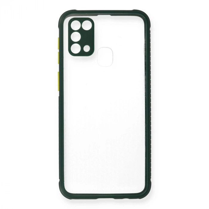 Samsung Galaxy M31 Kılıf Miami Şeffaf Silikon - Koyu Yeşil