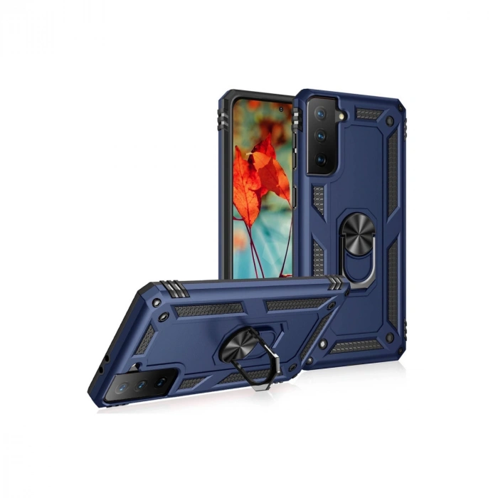 Samsung Galaxy S21 Kılıf Sofya Yüzüklü Silikon Kapak - Lacivert