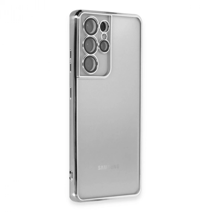 Samsung Galaxy S21 Ultra Kılıf Razer Lensli Silikon - Gümüş
