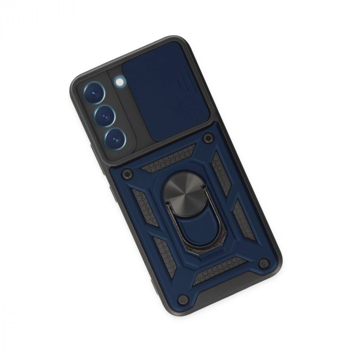 Samsung Galaxy S22 Kılıf Pars Lens Yüzüklü Silikon - Lacivert