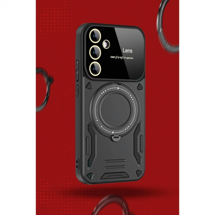 Samsung Galaxy S24 Fe Kılıf Joy Lens Standlı Kapak - Kırmızı