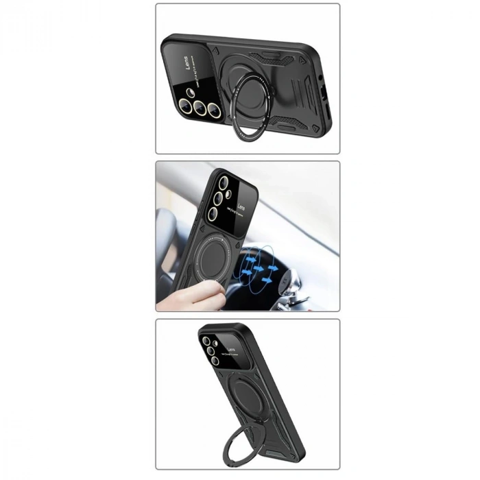 Samsung Galaxy S24 Fe Kılıf Joy Lens Standlı Kapak - Siyah