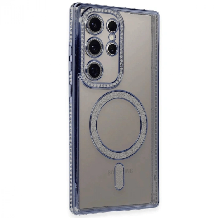 Samsung Galaxy S24 Ultra Kılıf Joke Simli Magneticsafe Kılıf - Mavi