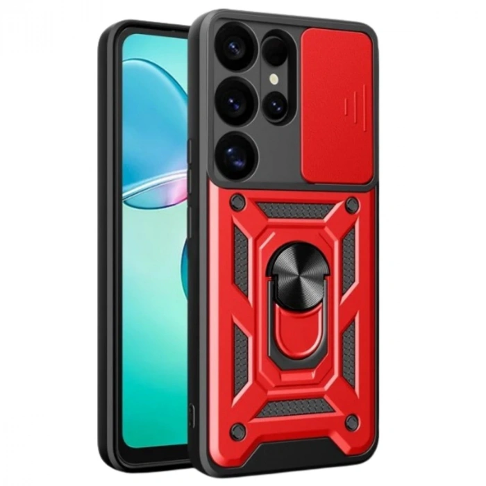 Samsung Galaxy S25 Ultra Kılıf Pars Lens Yüzüklü Silikon - Kırmızı