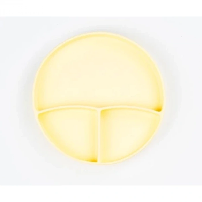 Sarı 3’lü Silikon Yemek Seti – Önlük + Diş Kaşıyıcılı Kaşık + Vakumlu Tabak