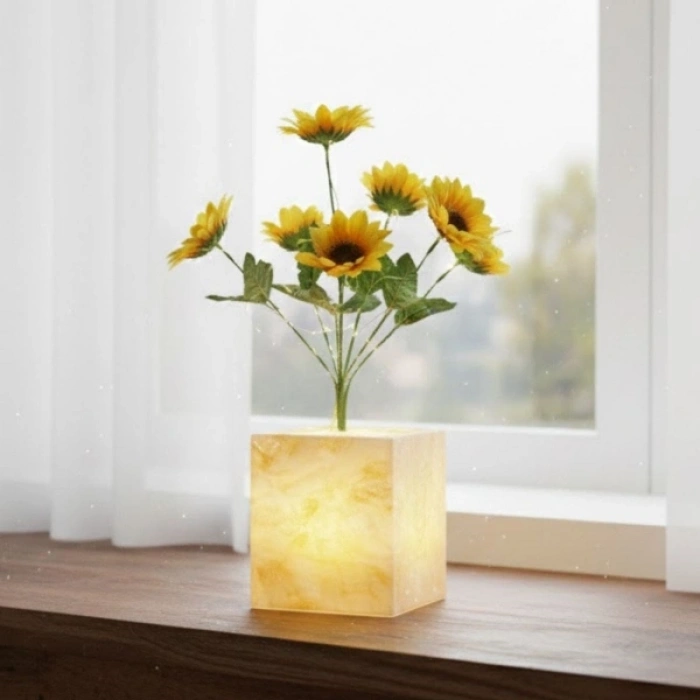 Sarı Saksılı LED Yapay Çiçek