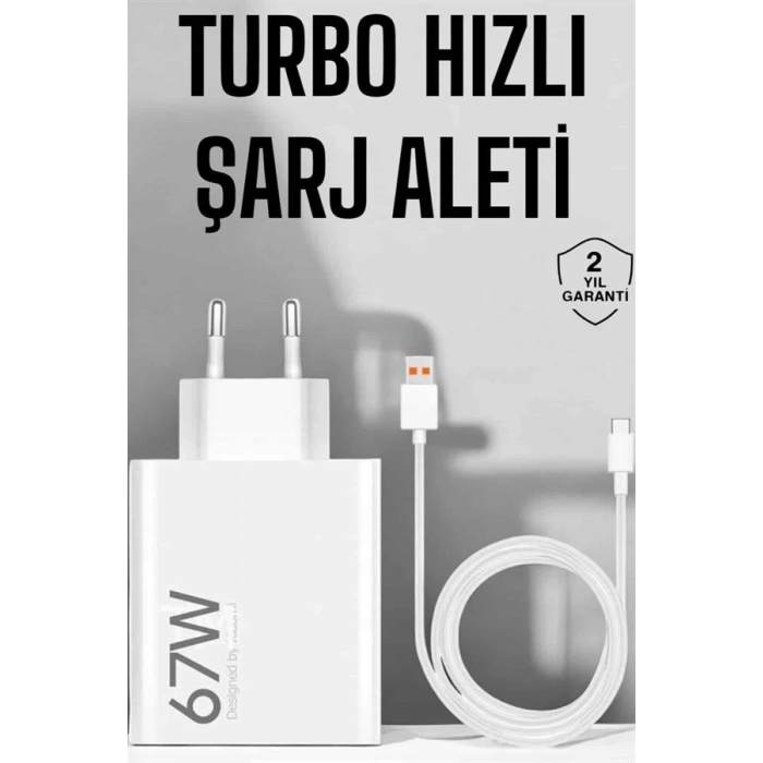 Şarj Aleti 67W Hızlı Şarj Turbo Type-C Uyumlu Şarj Adaptörü Kablosu