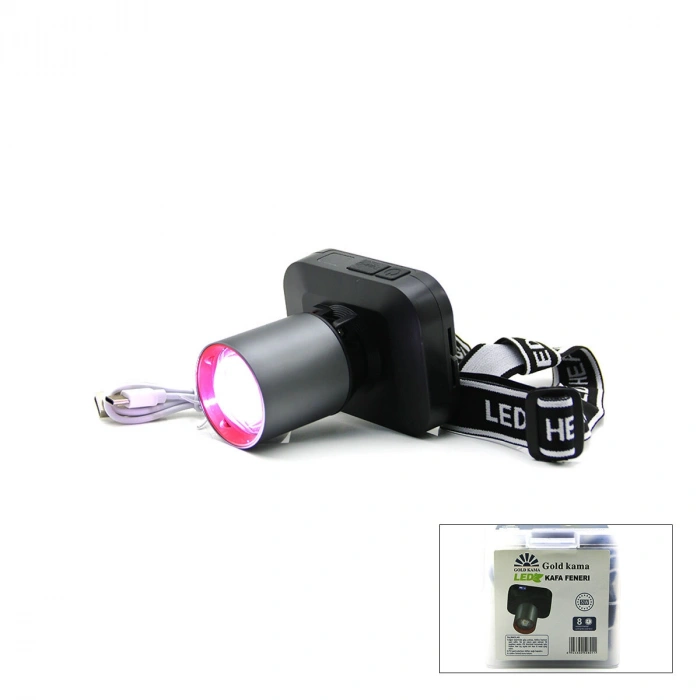 ŞARJLI 50W KAFA LAMBASI FENER 1 LED USB - TYPE-C DİJİTAL KADEME IŞIK AYARI - FLAŞÖR (5324)