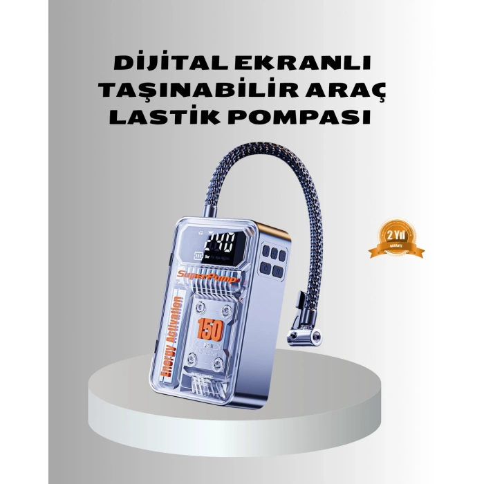 Şarjlı Kablosuz Hava Pompası – 150 PSI Basınç, LED Ekran ve 6000mAh Batarya