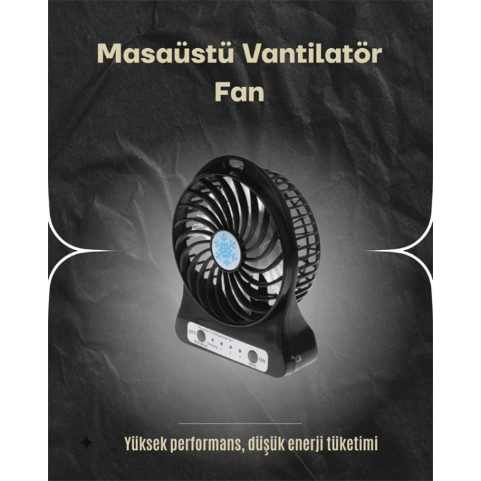 Şarjlı Usb Fan – Masaüstü Mini Vantilatör, Taşınabilir, Işıklı, 3 Kademeli, Sessiz