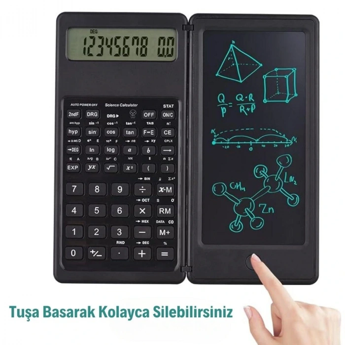Silinebilir LCD Yazı Tabletli,Kalemli Katlanabilir Bilimsel Hesap Makinesi (5324)