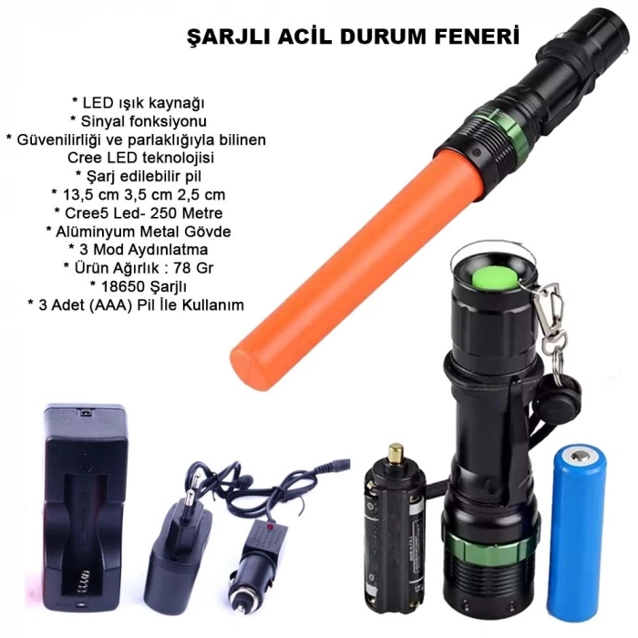 Sinyalli Acil Durum El Feneri Cree5  Wt-262