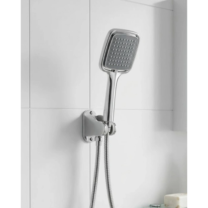 Siyah Duş Seti El Duşu Başlığı Spiral Hortum ve Duvar Askısı Banyo Duş Seti