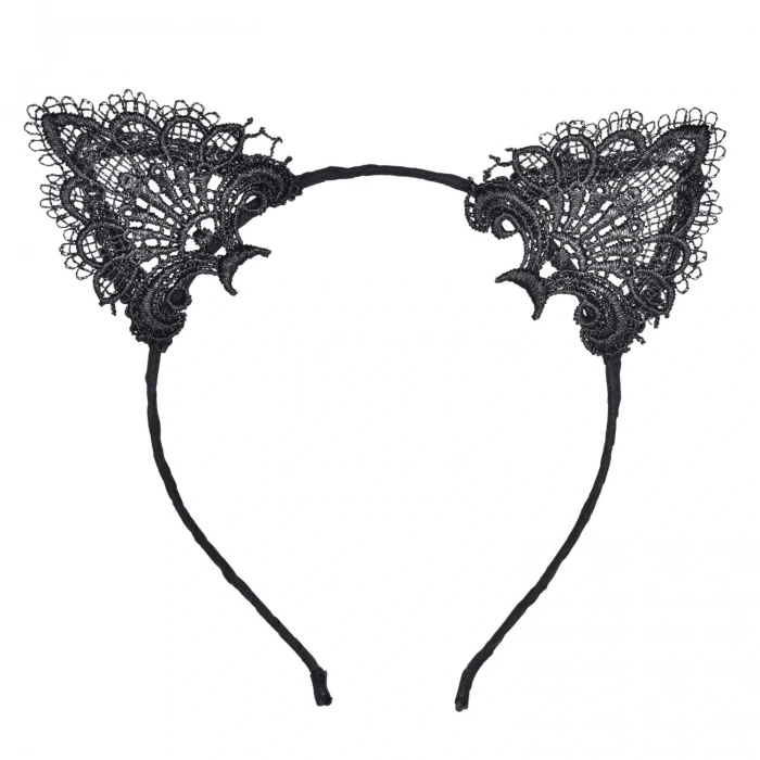 Siyah Kedi Dantel Taç + Eldiven Seti – Parti, Dans ve Kostüm Kombini (5324)