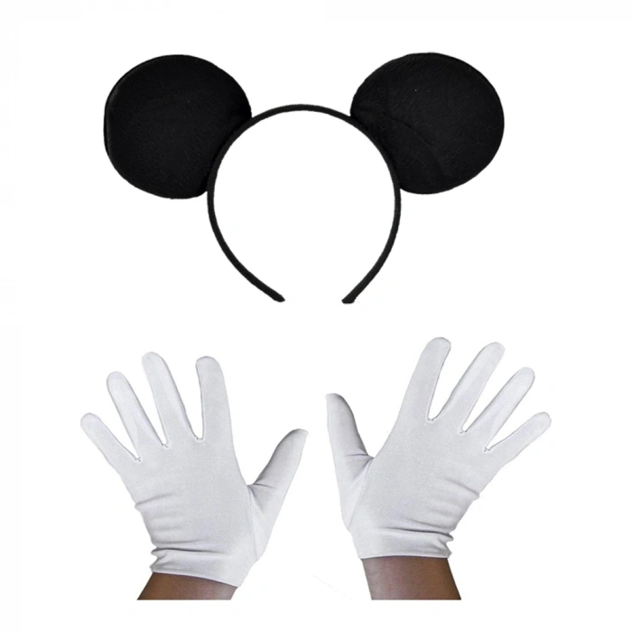 Siyah Mickey Mouse Tacı ve Beyaz Eldiven Seti (5324)