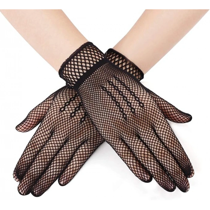 Siyah Renk Likralı File Eldiven Parmaklı Örgü Eldiven Yetişkin Boy (5324)