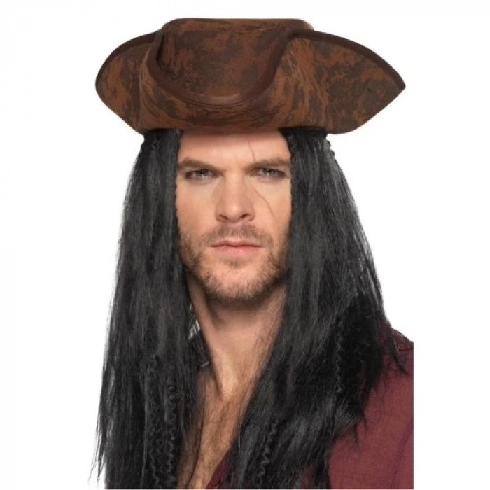 Siyah Saçlı Kaptan Korsan Şapkası