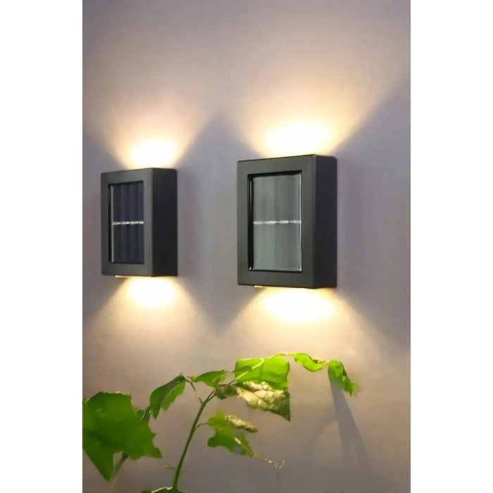 Solar Çift Taraflı Duvar Lambası Güneş Enerjili Aydınlatma Dekorasyon Aplik Işık 2 Li (5324)