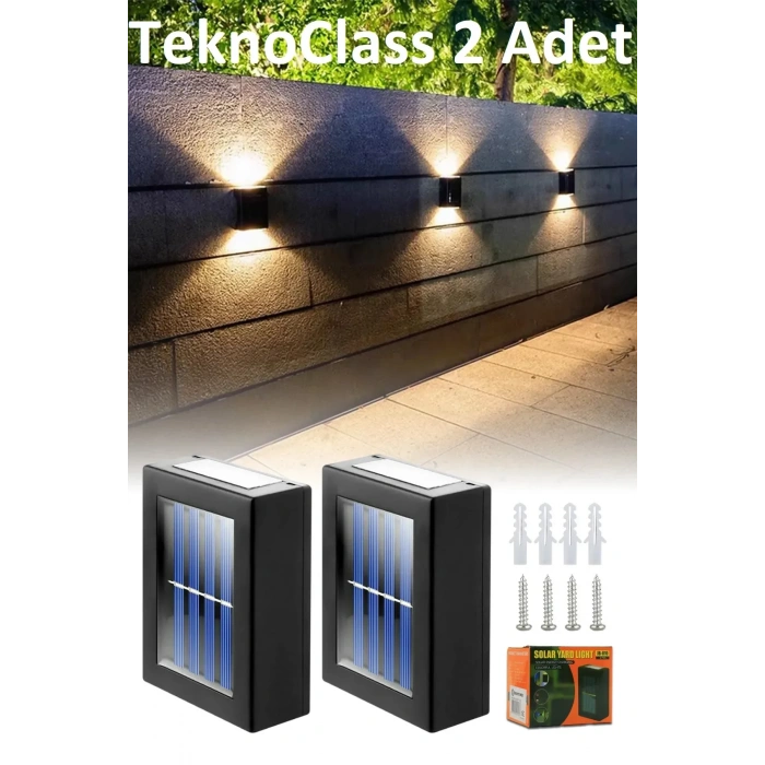 Solar Çift Taraflı Duvar Lambası Güneş Enerjili Aydınlatma Dekorasyon Aplik Işık 2 Li (5324)