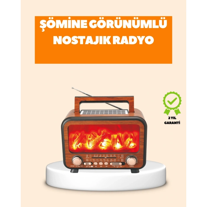 Şömine Alev Işıklı Solar Bluetooth Hoparlör – 7W Güçlü Ses, FM Radyo