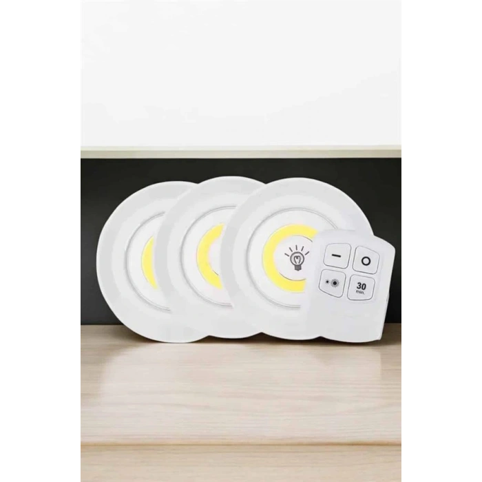 Spot Lamba Led Işık 3lü Uzaktan Kumandalı Pilli Yapışkanlı Kablosuz