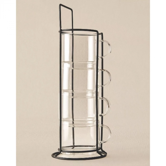 Standlı Borosilikat 4lü Fincan Seti