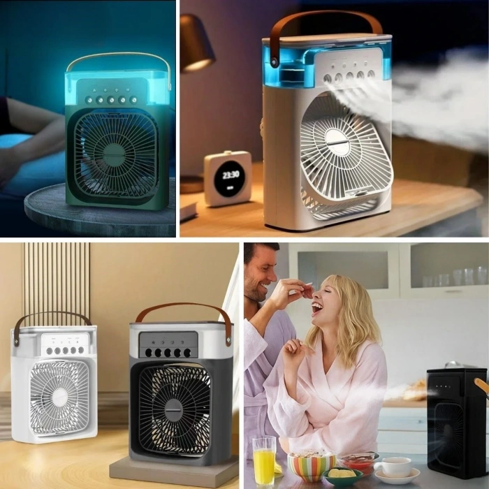 Taşınabilir 3 Farklı Mod Ayarlı 7 Farklı Led Işıklı Sulu Soğutmalı Taşınabilir Masaüstü USB Fan Vantilatör (5324)