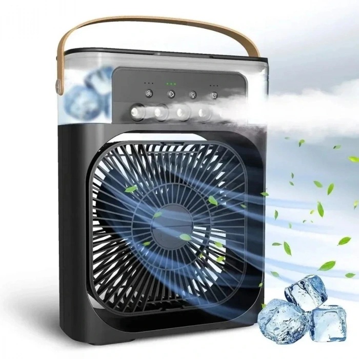 Taşınabilir 3 Farklı Mod Ayarlı 7 Farklı Led Işıklı Sulu Soğutmalı Taşınabilir Masaüstü USB Fan Vantilatör (5324)