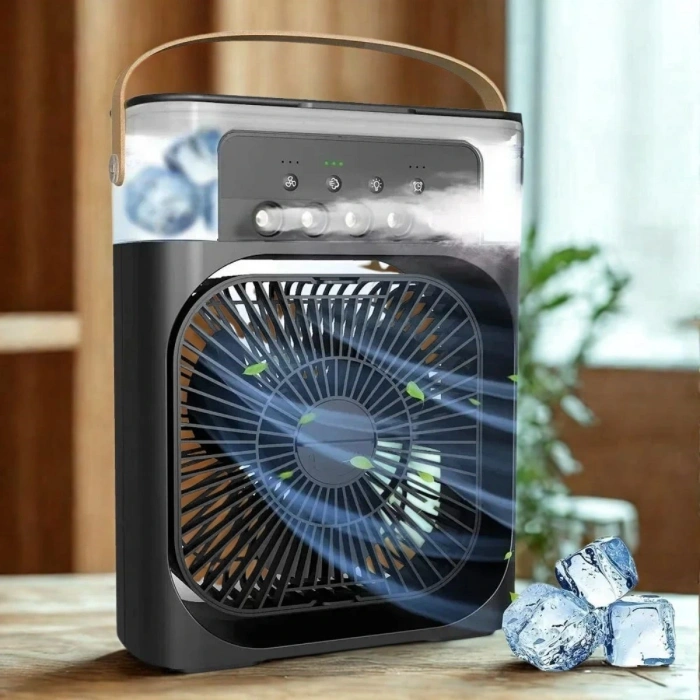 Taşınabilir 3 Farklı Mod Ayarlı 7 Farklı Led Işıklı Sulu Soğutmalı Taşınabilir Masaüstü USB Fan Vantilatör (5324)