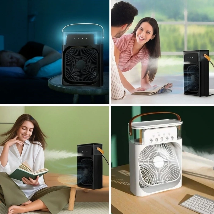 Taşınabilir 3 Farklı Mod Ayarlı 7 Farklı Led Işıklı Sulu Soğutmalı Taşınabilir Masaüstü USB Fan Vantilatör (5324)