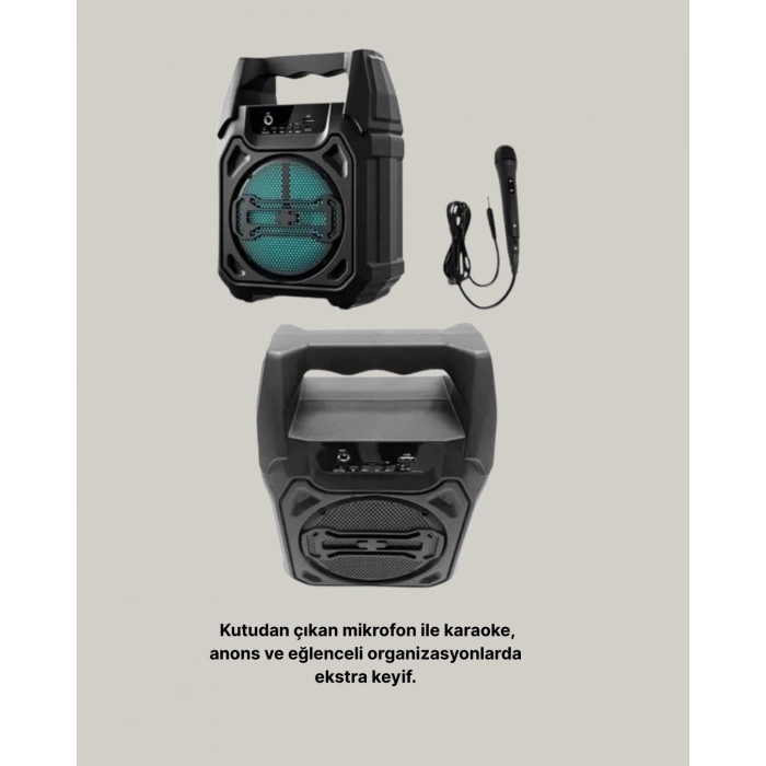Taşınabilir 6.5” Bluetooth Hoparlör USB TF Kart Mikrofonlu Şarjlı Sistem