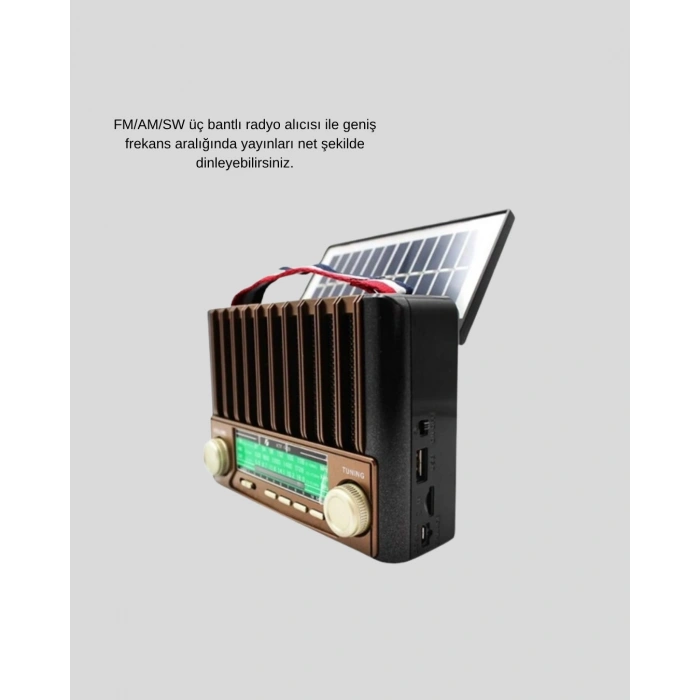 Taşınabilir Hoparlör Güneş Panelli Bluetooth USB SD FM AM SW Radyo