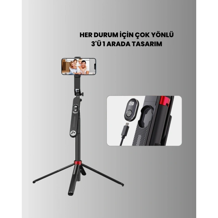 Taşınabilir Tripod ve Selfie Çubuğu Vlog ve Video Çekimi