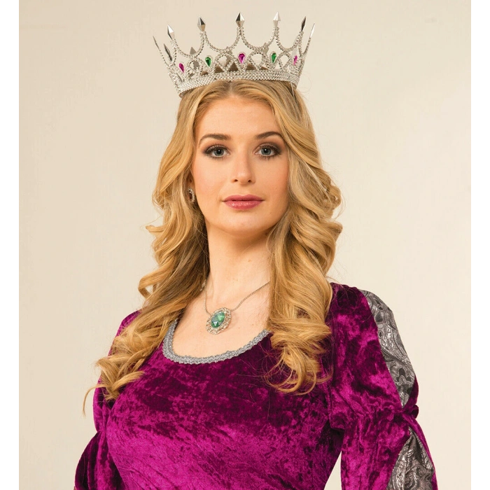 Taşlı Rönesans Kostümlü Kraliyet Ortaçağ Gümüş Kraliçe Prenses Tacı (5324)