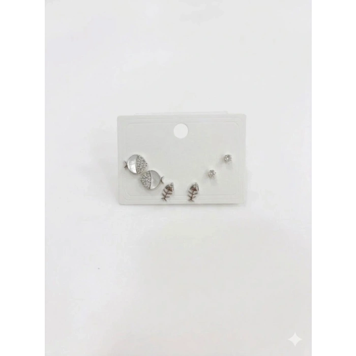 Tatlı Balık Ve Kılçık Detaylı Altılı Küpe - Kp00562