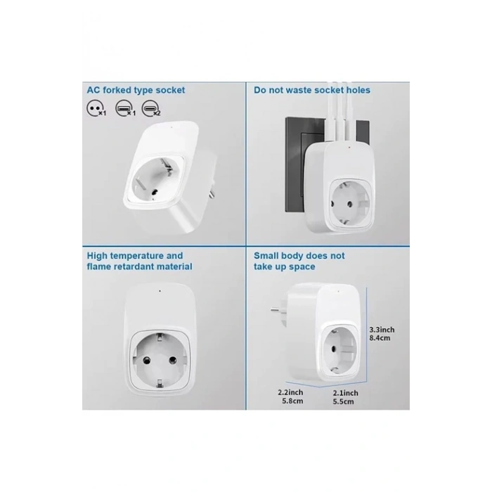 Tekli Yüksek Voltaj Korumalı Duvar Prizi 2x Type-c 1x Usb Çıkışlı Priz Grup Priz Çoğaltıcı Siyah