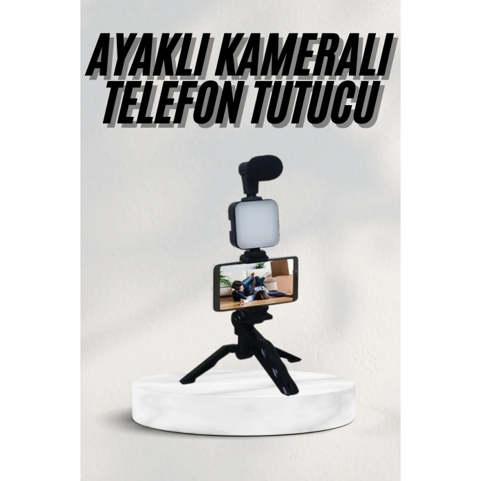 Telefon Tutucu Led Işıklı Kumandalı Mikrofon Telefon Vlog Video Kayıt