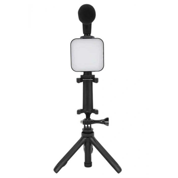 Telefon Tutucu Mini Mikrofonlu Tripod Vlog Çekim Video