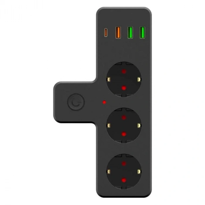 Termal Akım Korumalı 3 Adet Soket,3 Adet USB ve 1 Adet Type-C Girişli 20w Priz Model 3397 (5324)