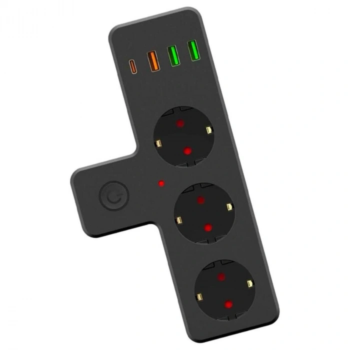 Termal Akım Korumalı 3 Adet Soket,3 Adet USB ve 1 Adet Type-C Girişli 20w Priz Model 3397 (5324)