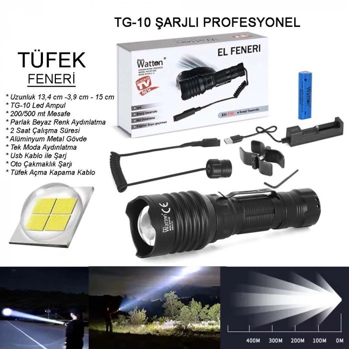 Tg-10 Şarjlı Profesyonel Av Feneri  Wt-620