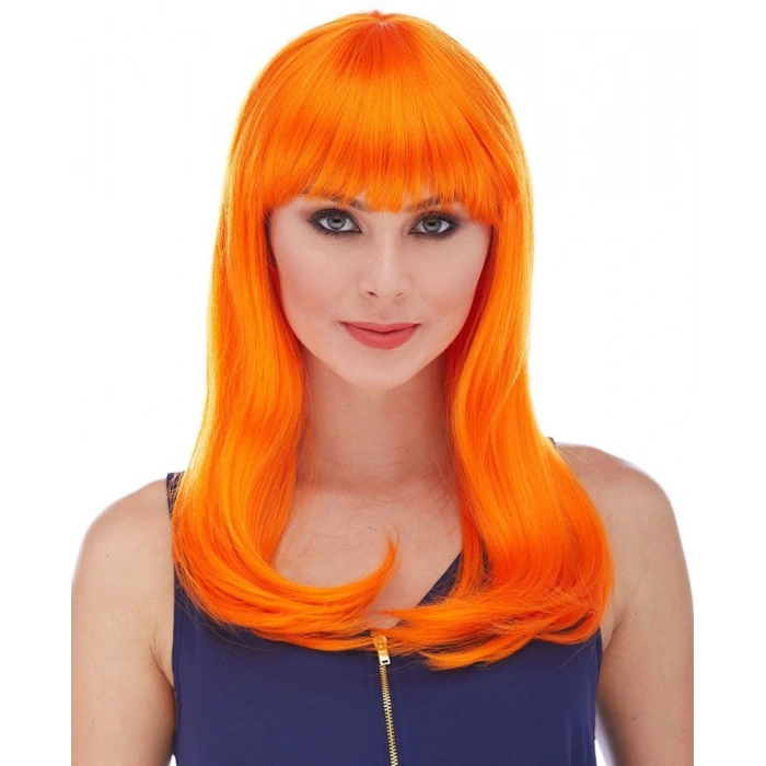 Turuncu Mevcut Uzun Düz Parti Peruğu