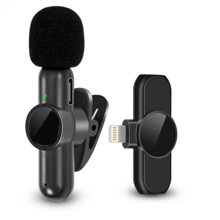 Type C Uyumlu İphone Dönüştürücülü Kablosuz Yaka Mikrofonu Android ve İphone Uyumlu Mini Mikrofon (5324)
