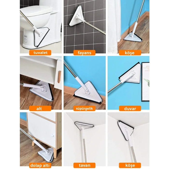 Üçgen Mop Cam Duvar Tavan Fayans Parke Temizleyici Mop (5324)