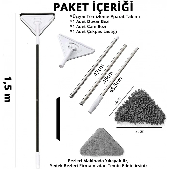 Üçgen Mop Cam Duvar Tavan Fayans Parke Temizleyici Mop (5324)