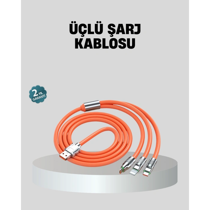 ÜÇLÜ Şarj Kablosu – Yüksek Hızlı, Dayanıklı ve Uzun Ömürlü